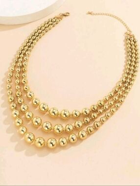 Gold Beaded Multi-Strand Necklace - Women Jewelry